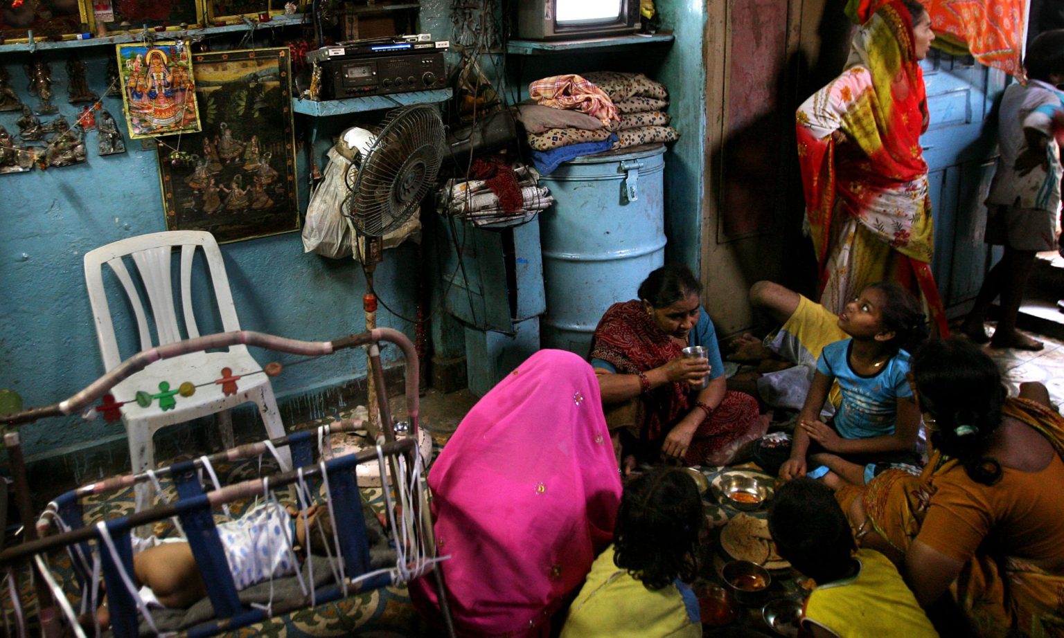 Women at home, in Asia's largest slum, Dharavi, in Mumbai.