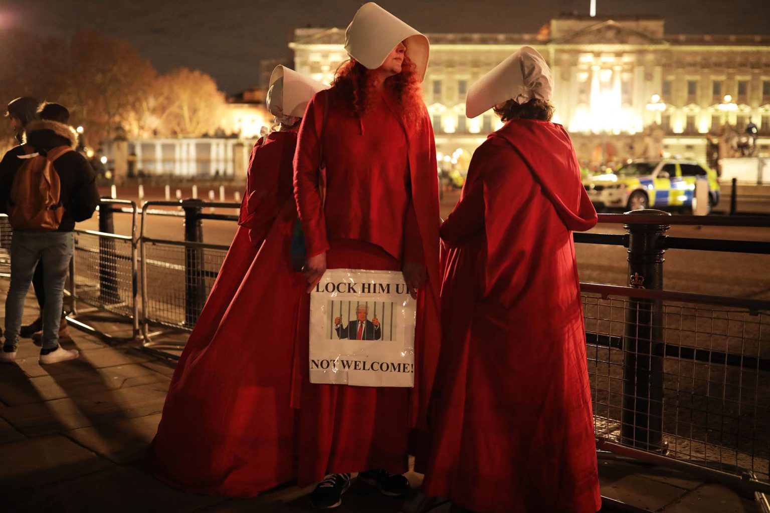 Activists demonstrate against US President Donald Trump outside Buckingham Palace, London, 3 December 2019 (Picture: Getty.)