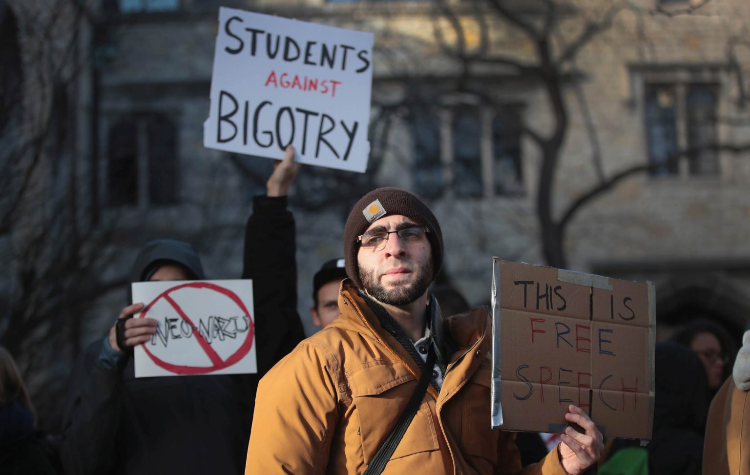 University of Chicago students protest a visit by Corey Lewandowski, Trump's former campaign manager, 15 February 2017.