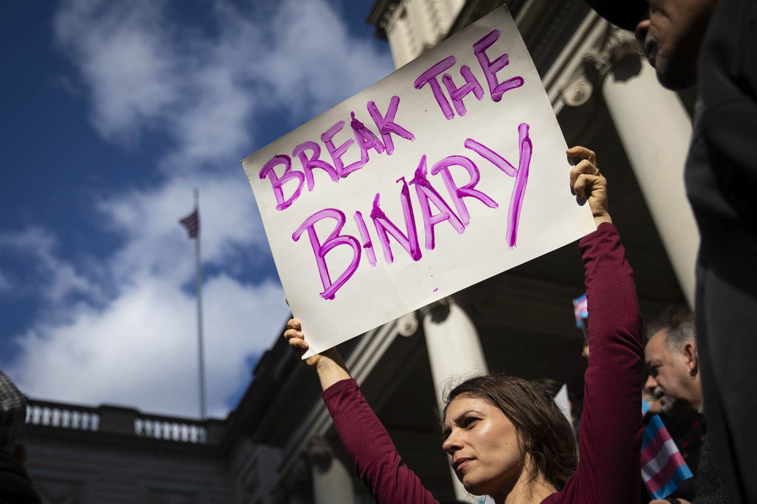 Trans activists rally outside New York City Hall, 24 October 2018.