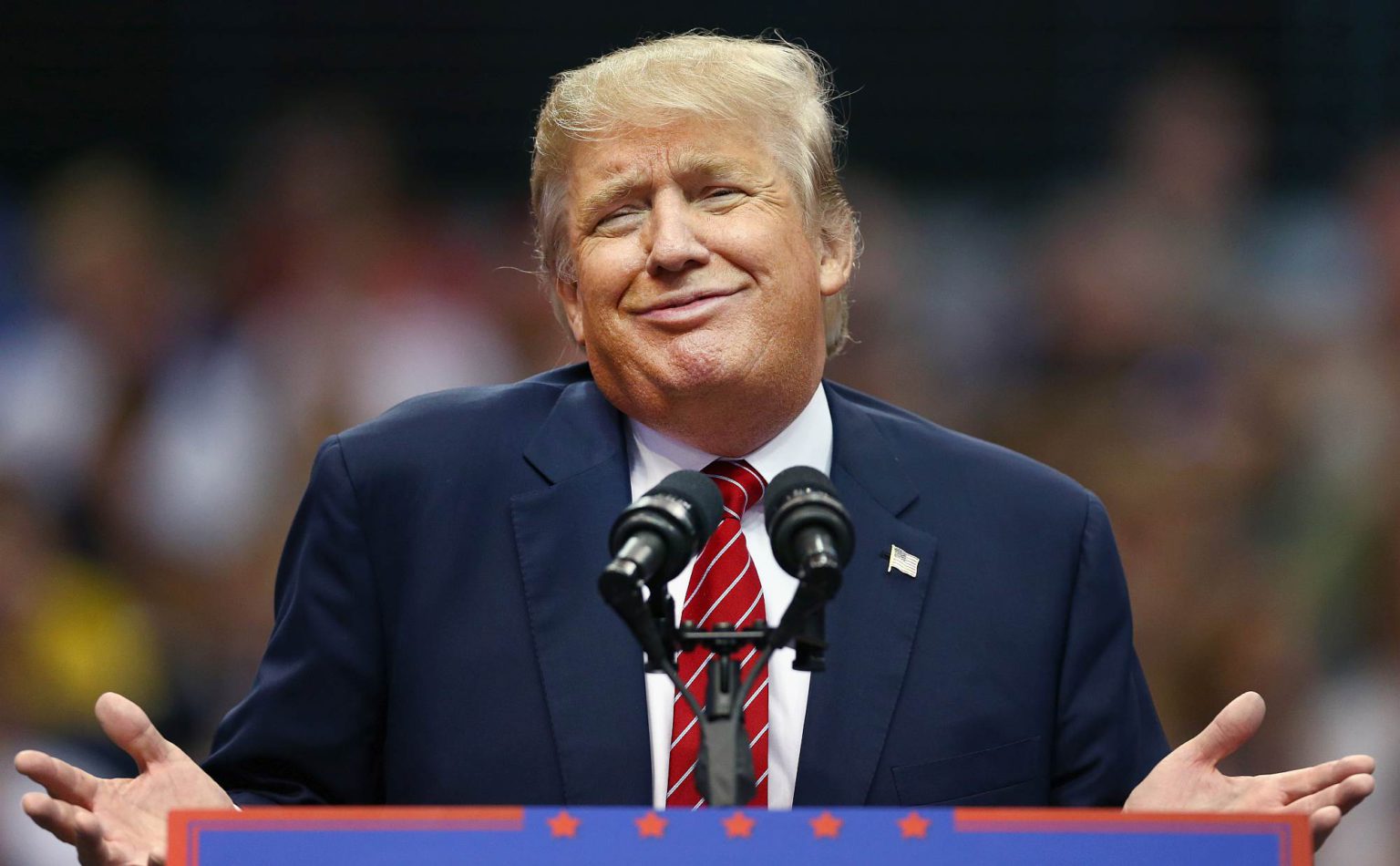 Then Republican presidential candidate Donald Trump speaks during a campaign rally, 14 September 2015.