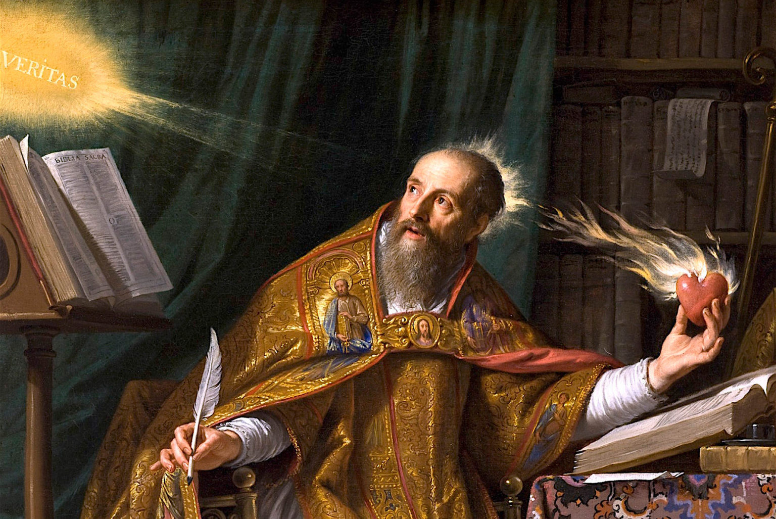 Portrait of Saint Augustine of Hippo receiving the Most Sacred Heart of Jesus, by Philippe de Champaigne, circa 1650.