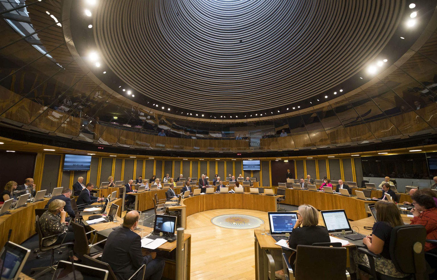 A general view in the debating chamber of the Welsh parliament, as first minister Mark Drakeford speaks, 5 September 2019.