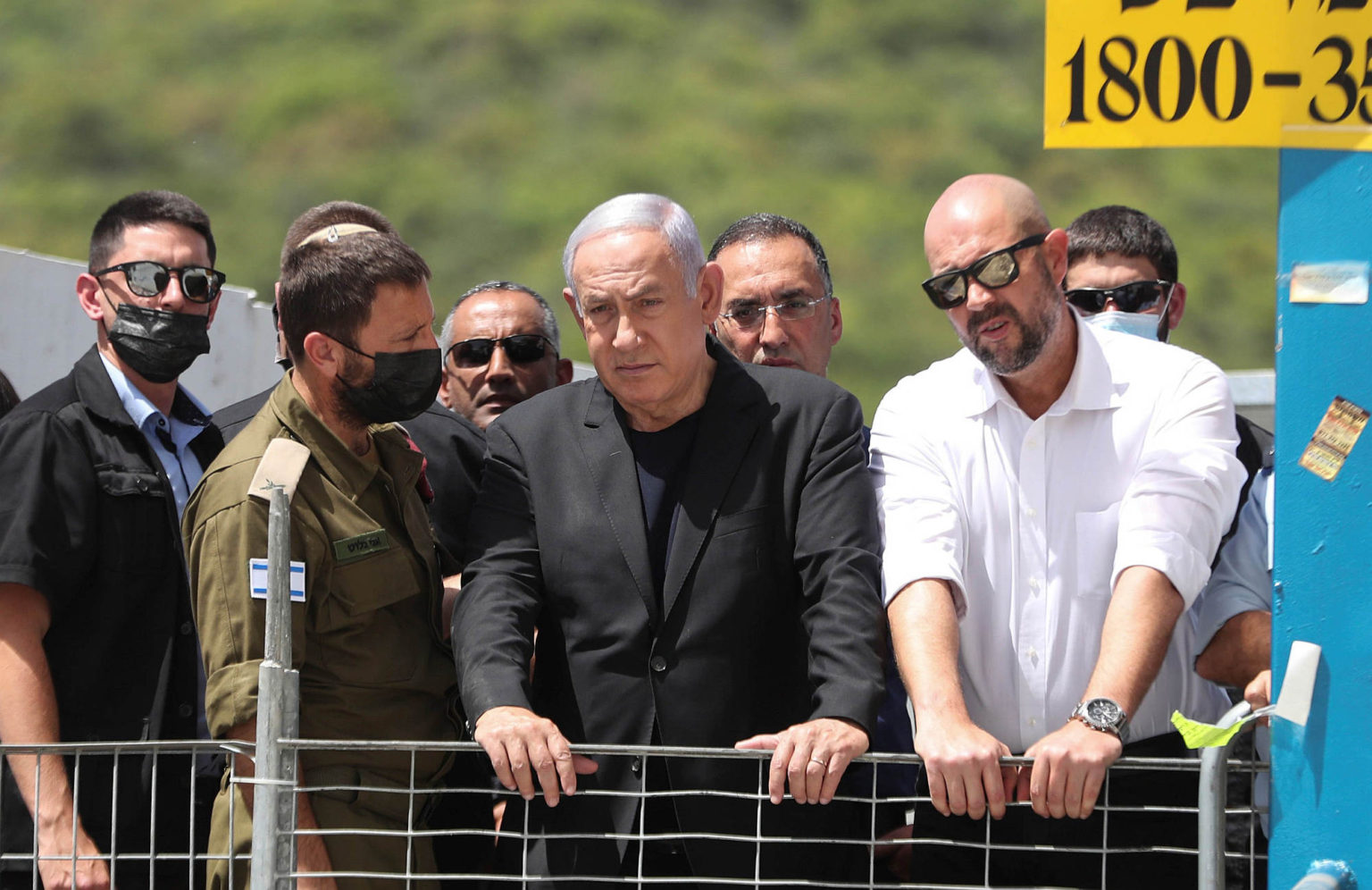 Israeli prime minister Benjamin Netanyahu visits the scene of the fatal crush at a religious festival in Mount Meron, 30 April 2021.