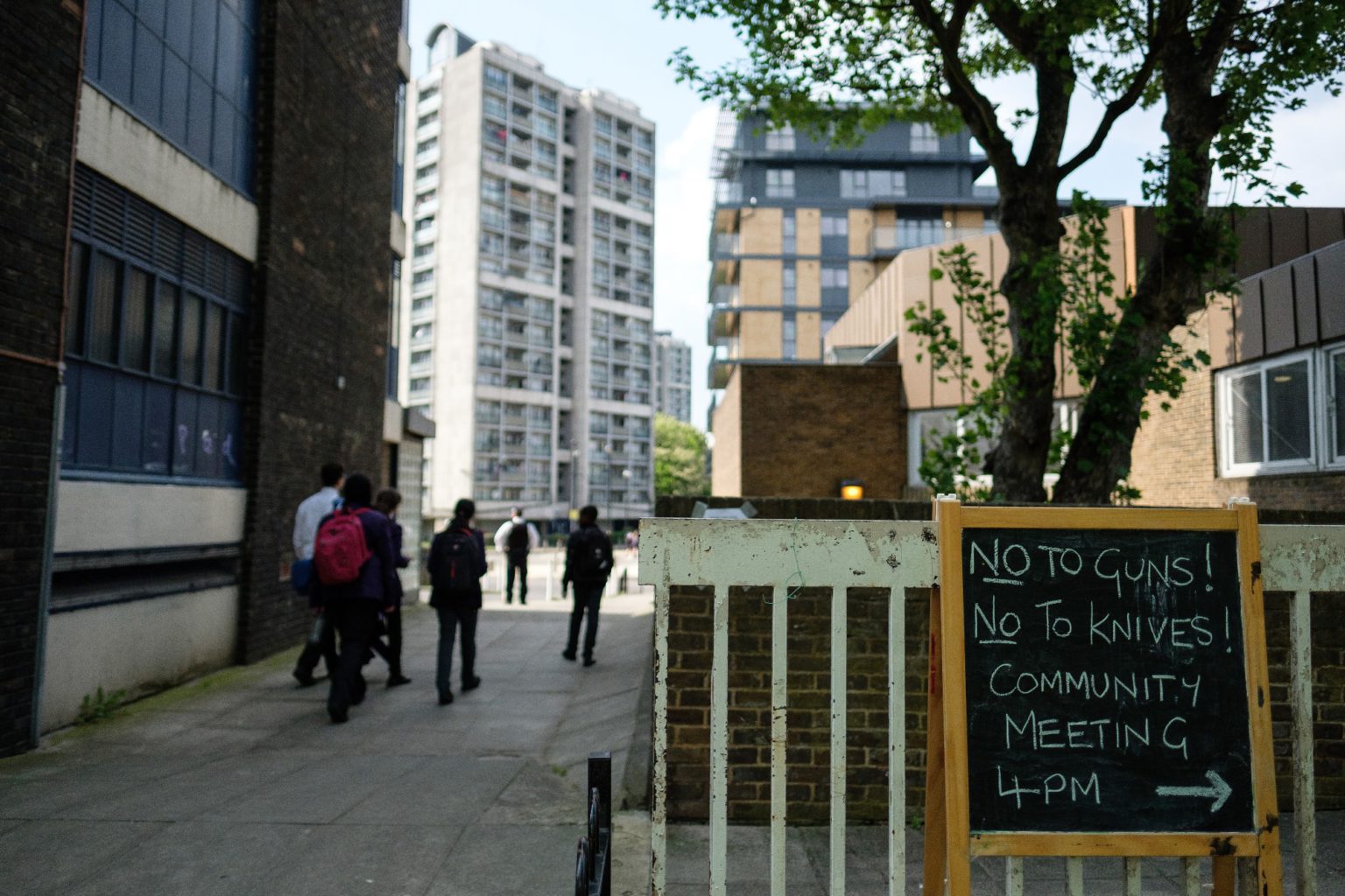 A sign advertises a meeting following the murder of 17-year-old Rhyhiem Ainsworth Barton, 8 May 2018, in south London.