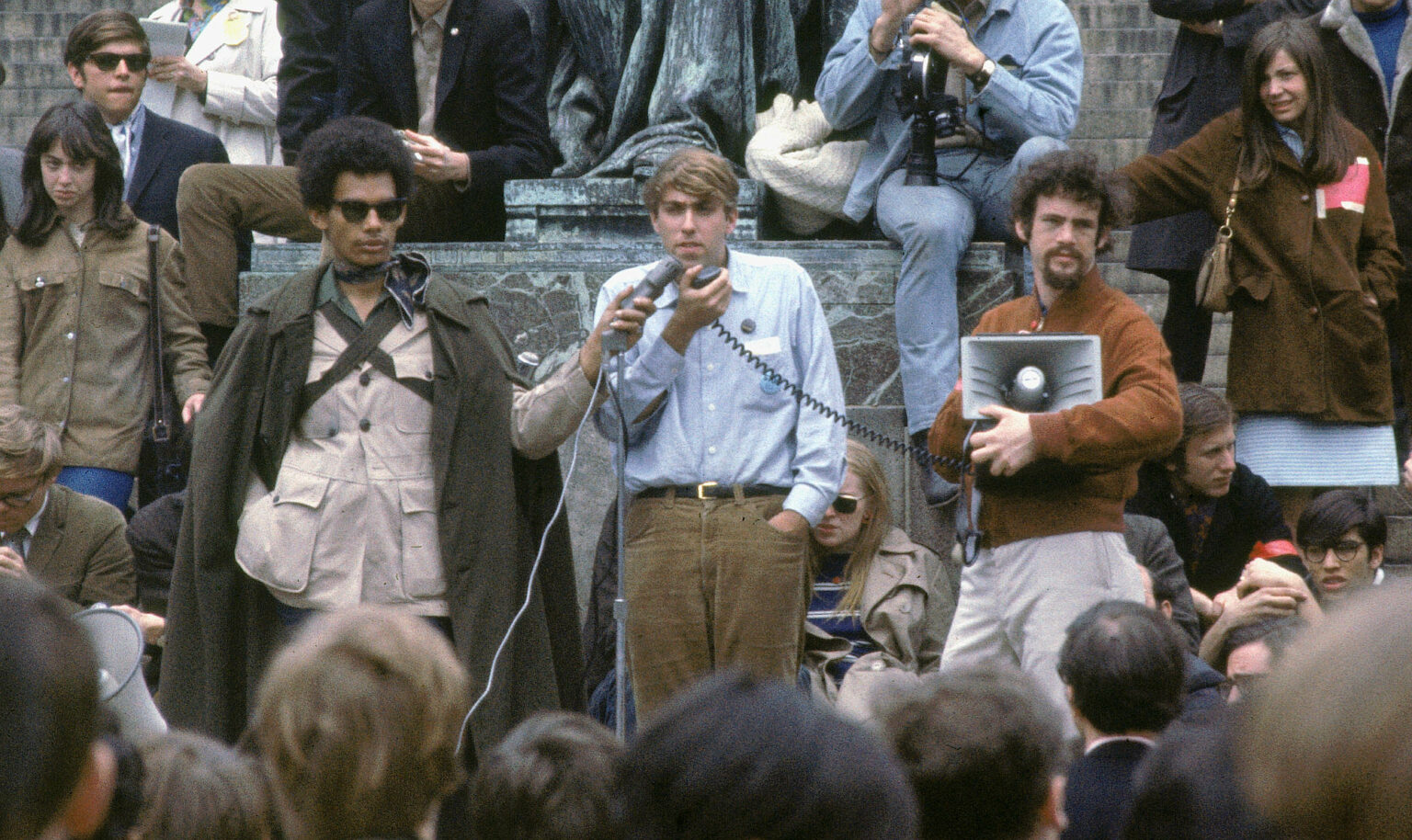 Mark Rudd, then president of Columbia chapter of the SDS, addresses students at Columbia University,1968.