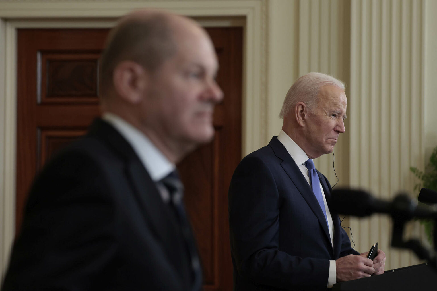 US President Joe Biden and German chancellor Olaf Scholz at the White House on 7 February 2022.