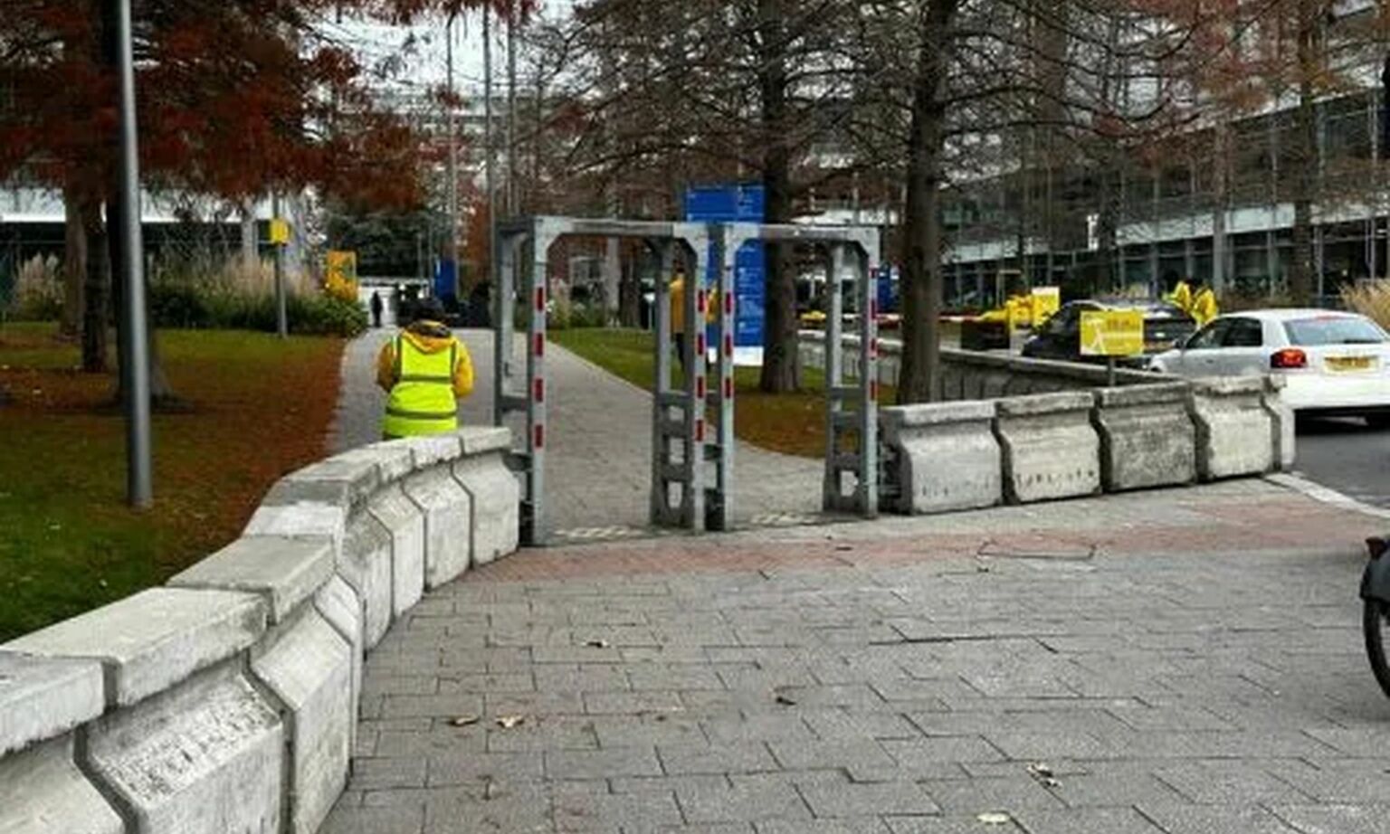 Security measures at Chiswick Business Park.