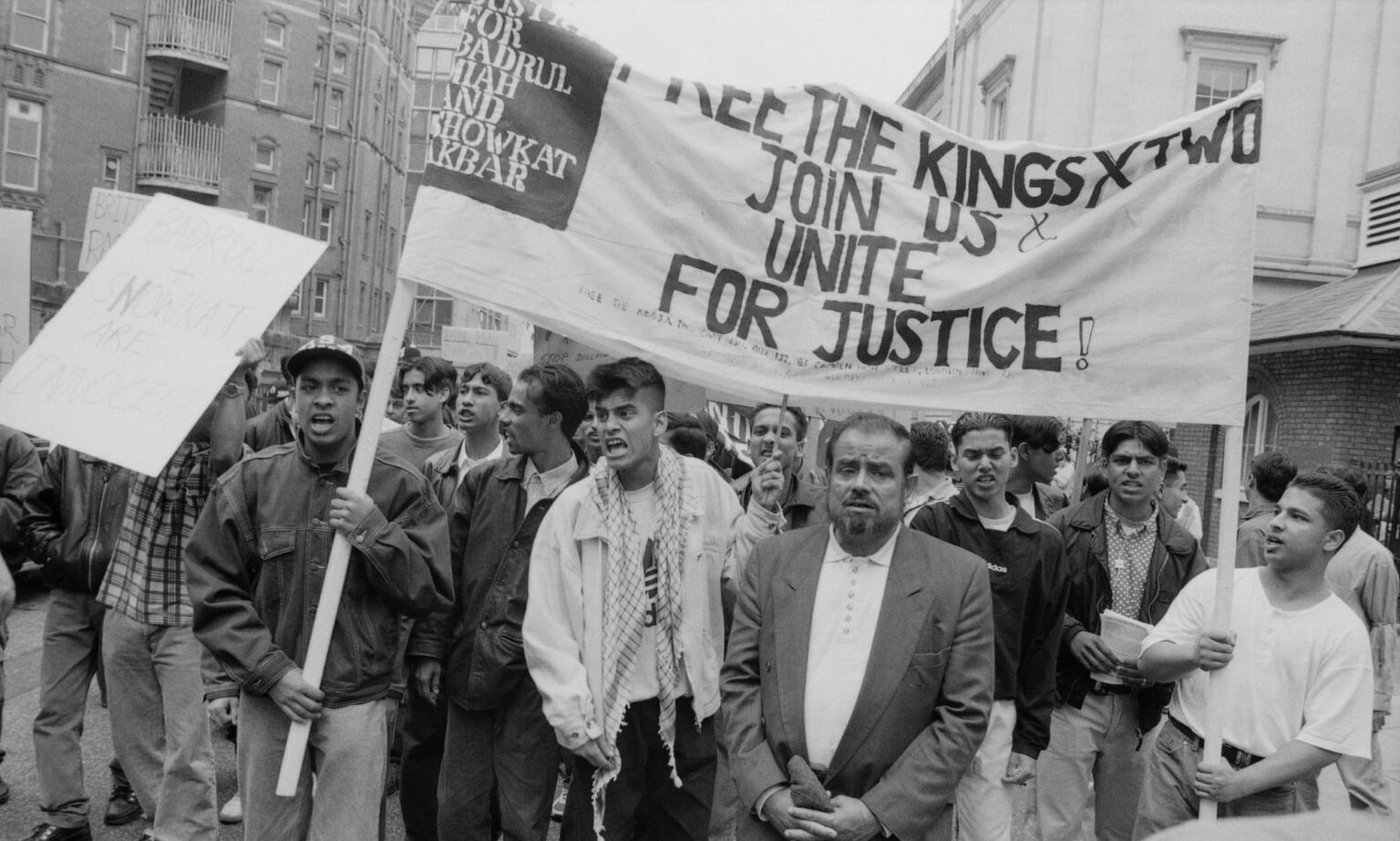 Demonstration calling for the release of the Kings Cross Two in Camden, London, 31 August 1996.