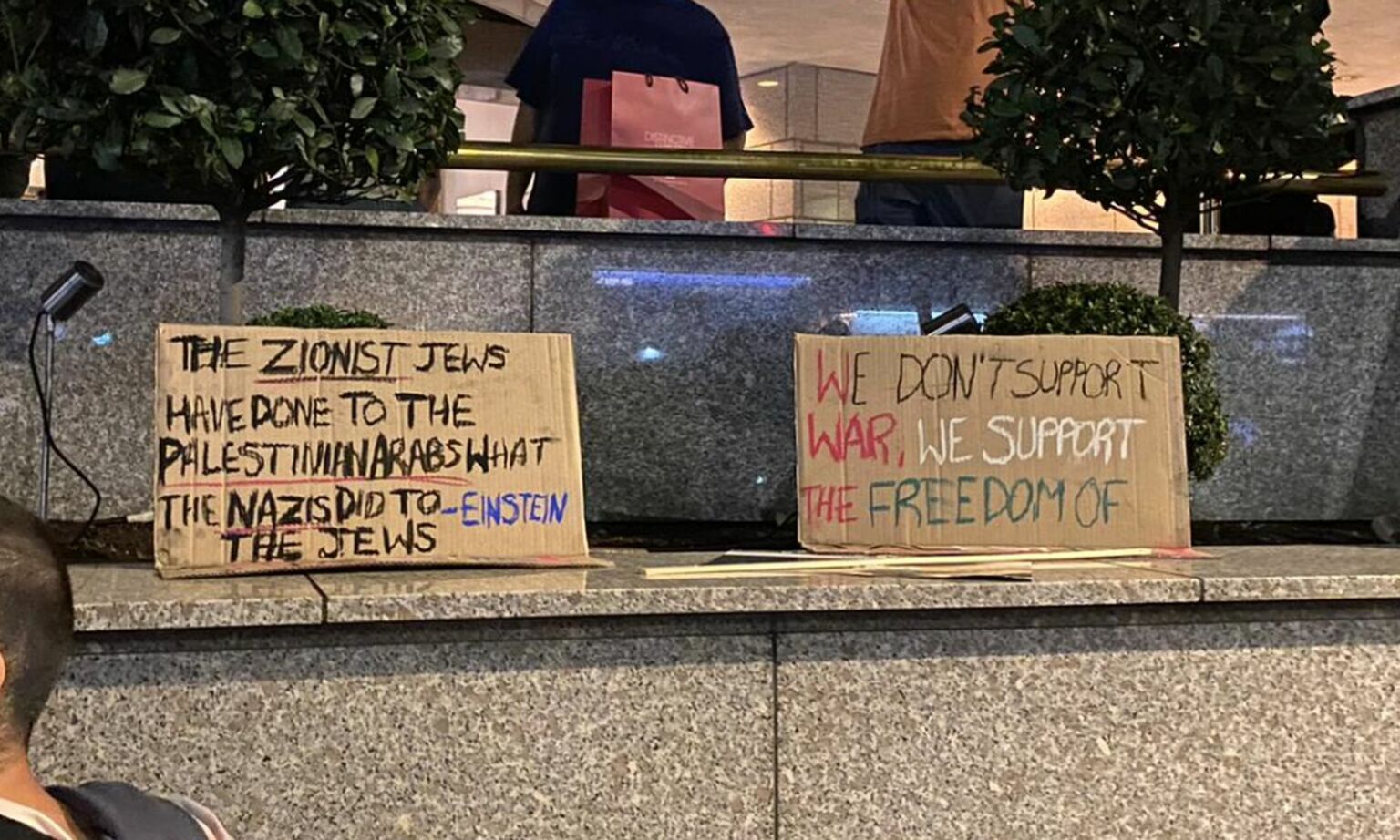 Placards trivialising the Holocaust were on open display.