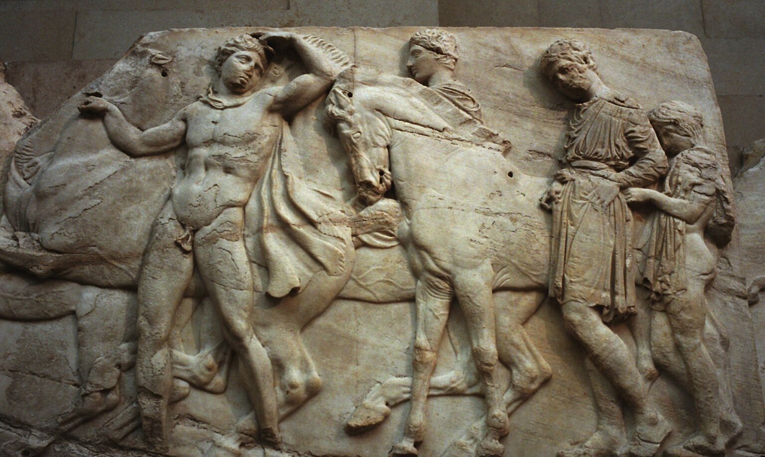A frieze which forms part of the Elgin Marbles, at the British Museum, London, August 2004 .