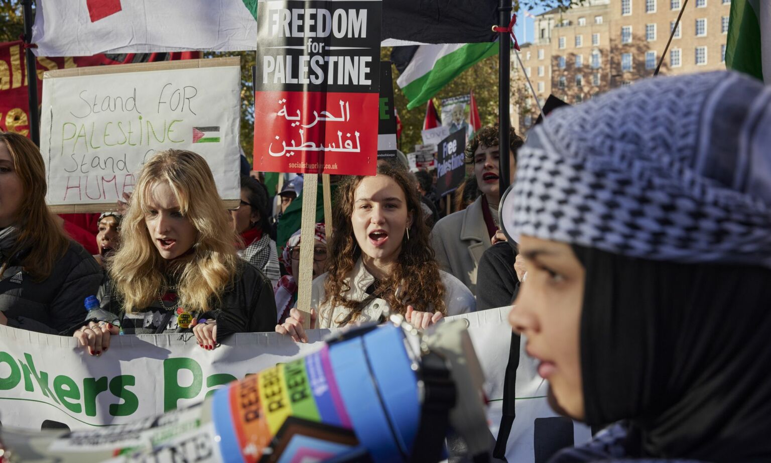 Protesters at a pro-Palestine march in London, 11 November 2023.