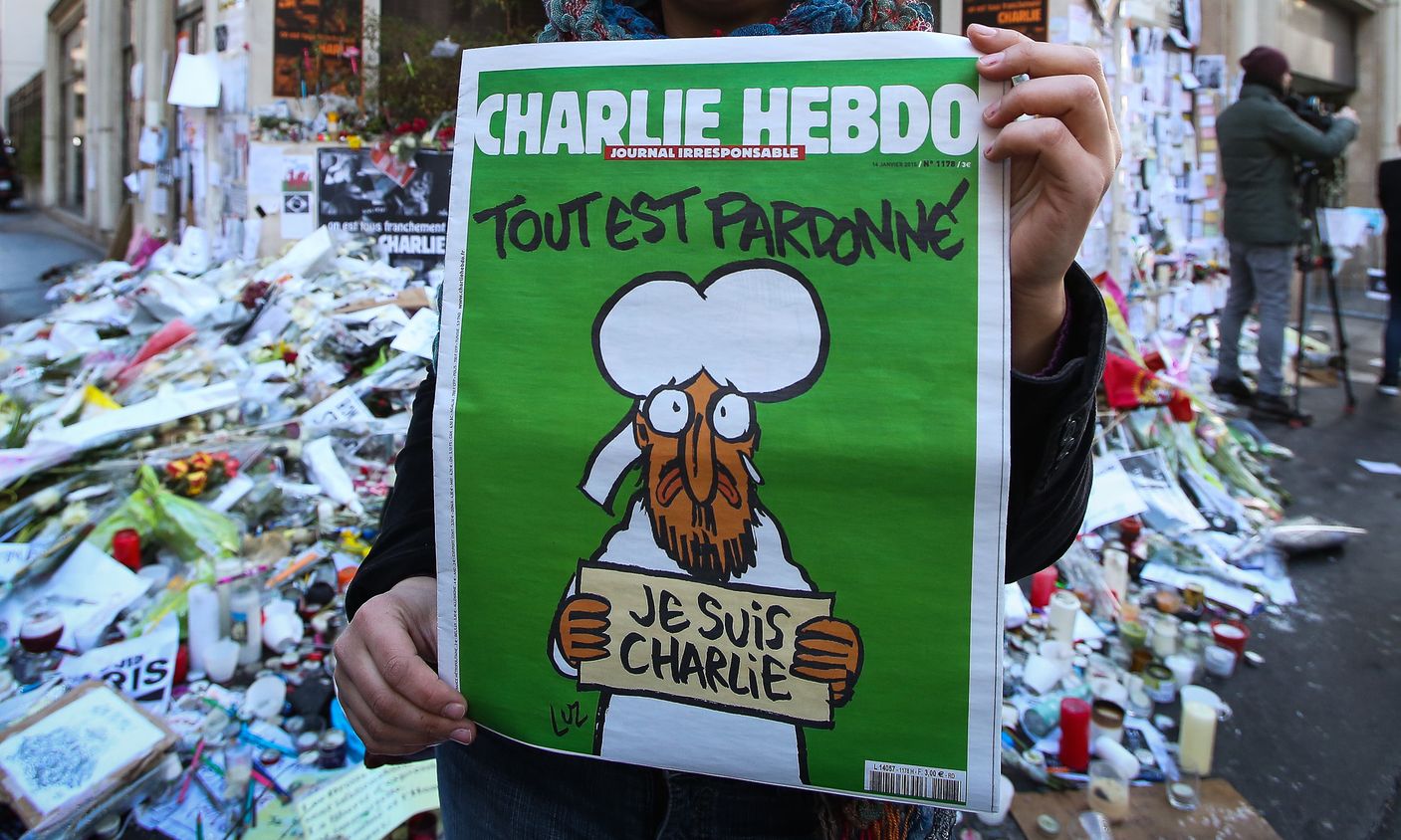 Charlie Hebdo's cover in the aftermath of the terrorist attack, January 2015. 