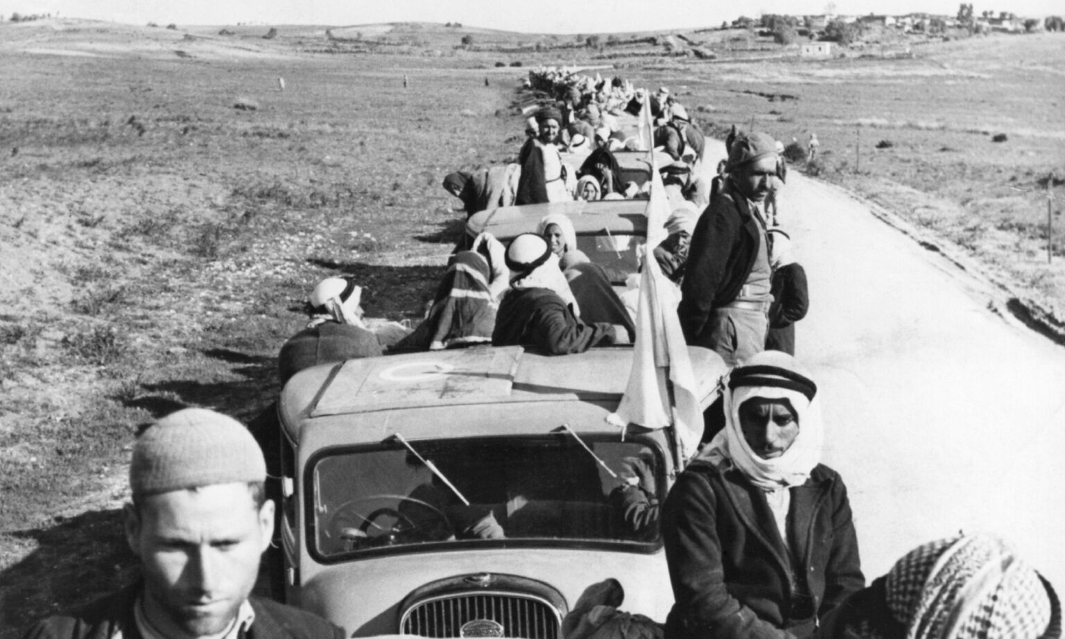 Palestinian refugees head to Gaza, 31 March 1949.