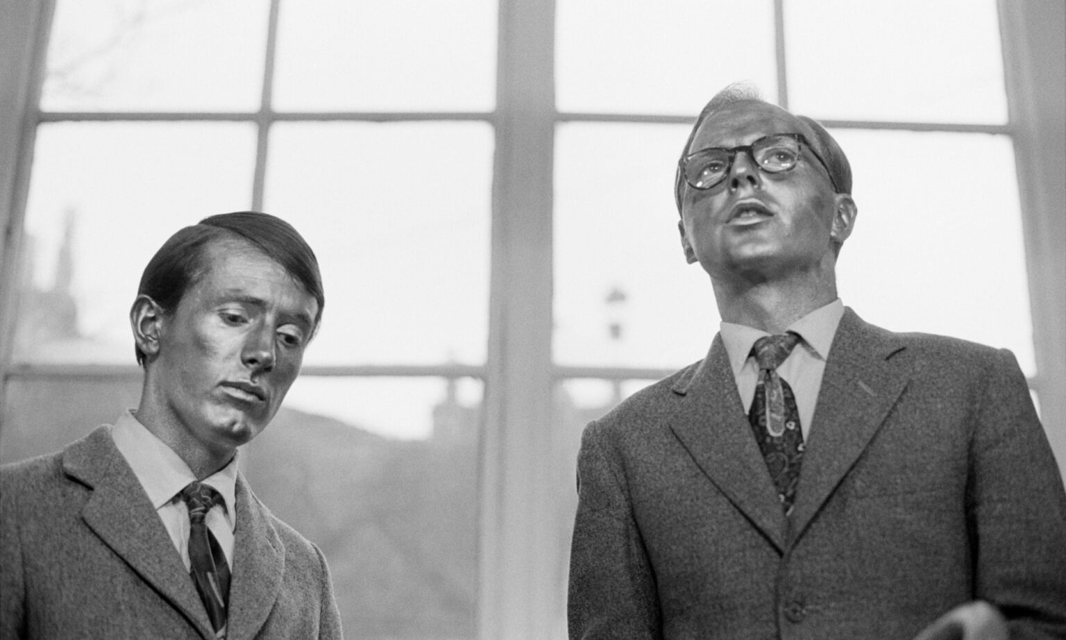 Gilbert and George perform their piece, 'Underneath the Arches' / 'The Singing Sculpture', at the Nigel Greenwood Gallery, Chelsea, London, 1970