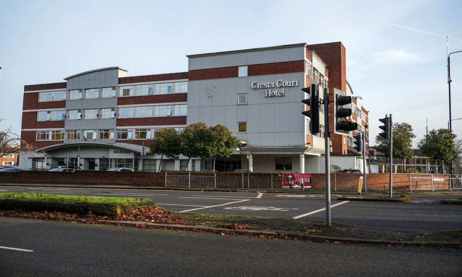 A general view of the Cresta Court Hotel which housed migrants in November 2024 in Altrincham, England.