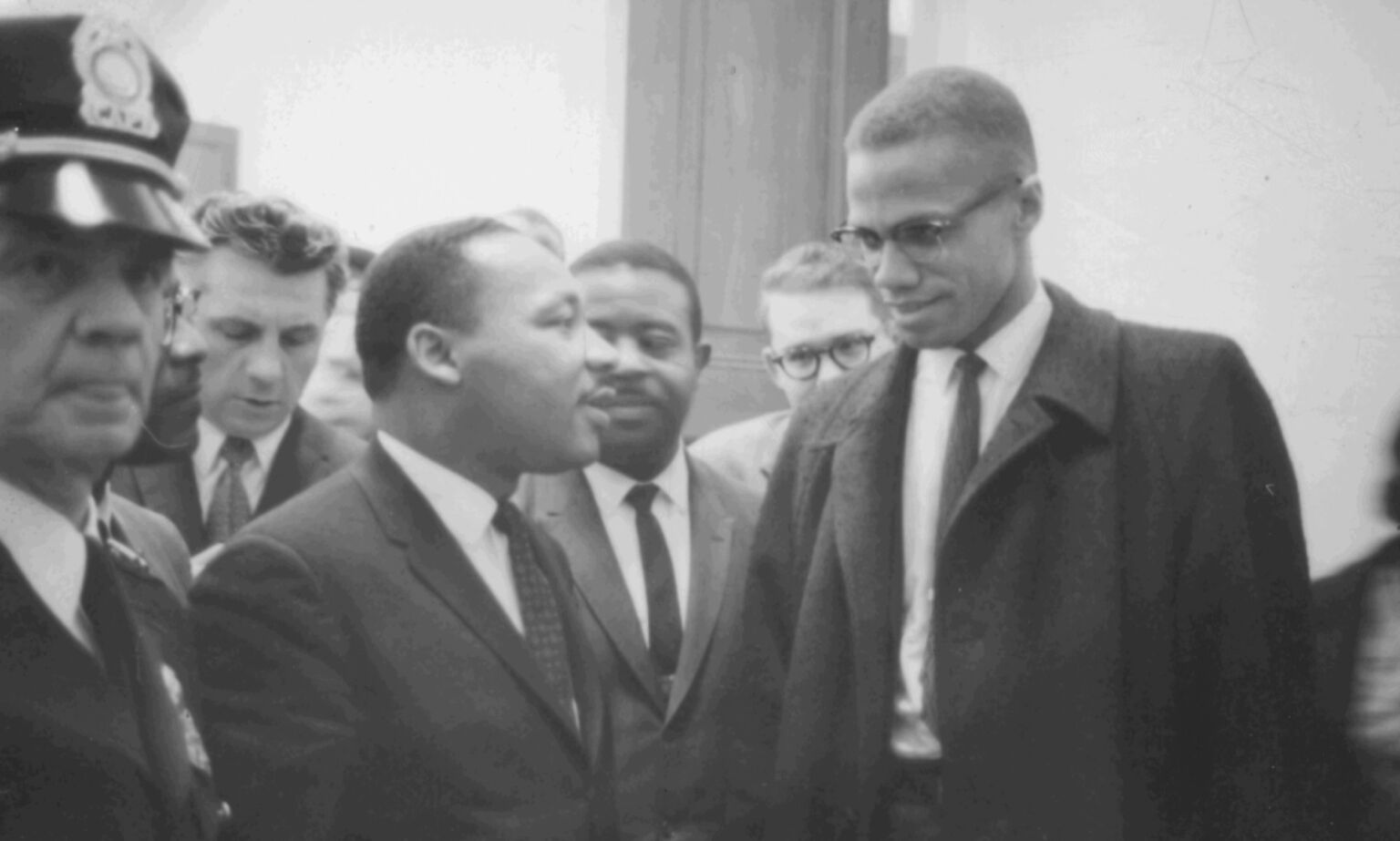 Martin Luther King and Malcolm X attend a press conference on the Civil Rights Act at the US Capitol, Washington, DC, 26 March 1964.