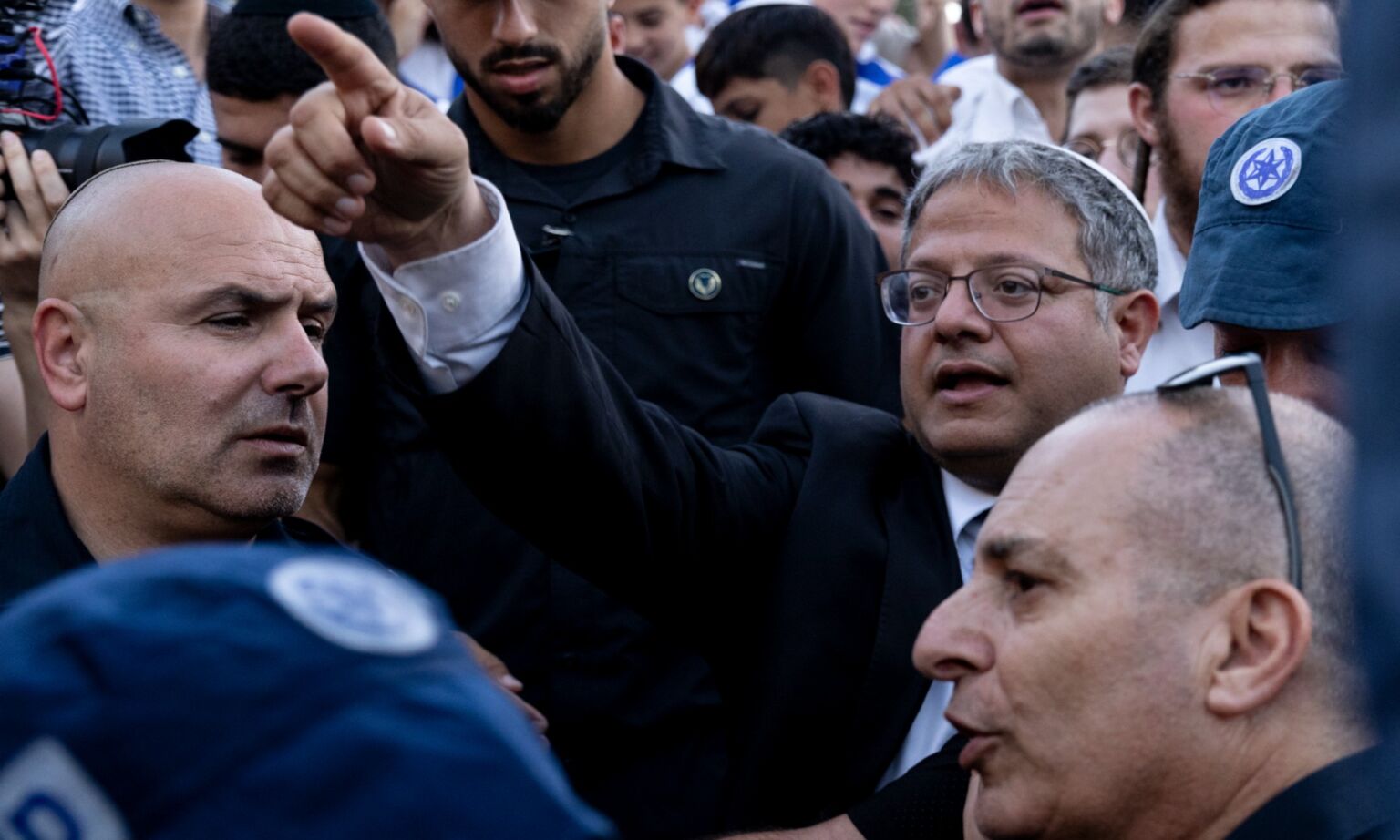 Israeli minister Itamar Ben-Gvir takes part in the Jerusalem Day Flag March in the Old City, 5 June 2024.