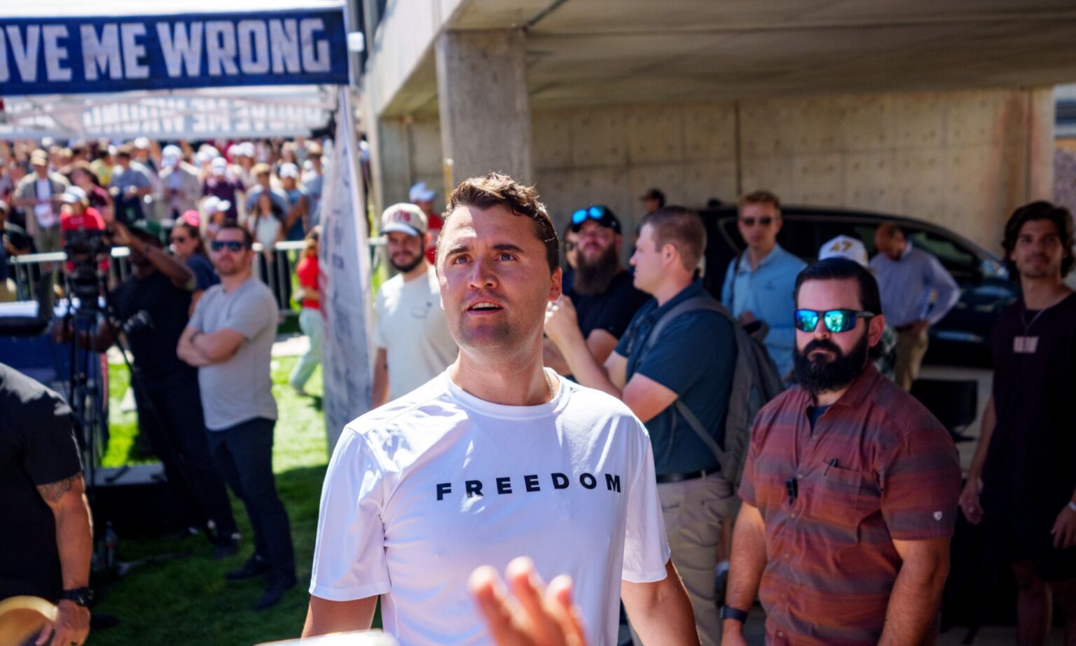 Charlie Kirk speaks at Utah Valley University on 10 September 2025.