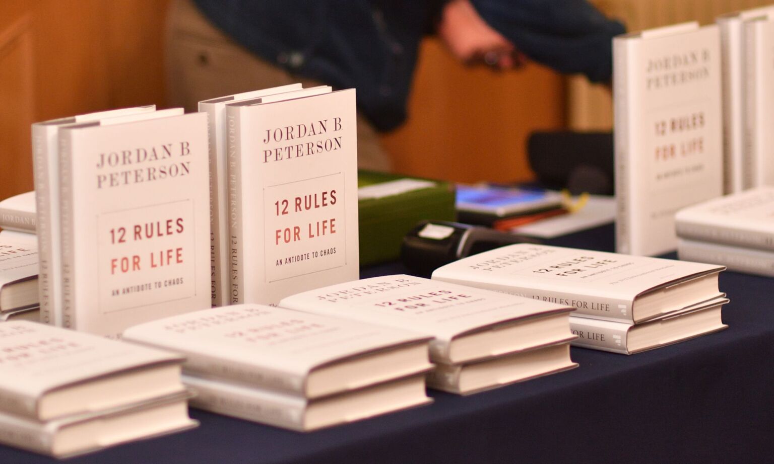 Jordan Peterson's controversial '12 Rules For Life' on sale at the Cambridge Union, 2018.