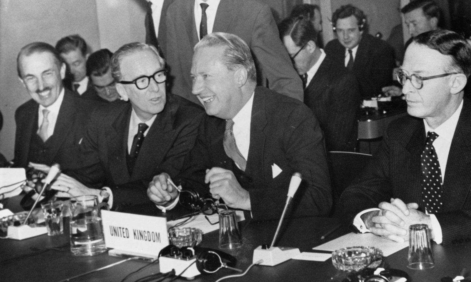 Edward Heath, Lord Privy Seal, at a meeting with British delegates on joining the European Economic Community, Brussels, Belgium, 9 November 1961.